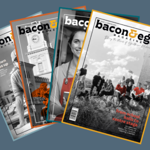 Image of four magazine issues splayed in a fan shape